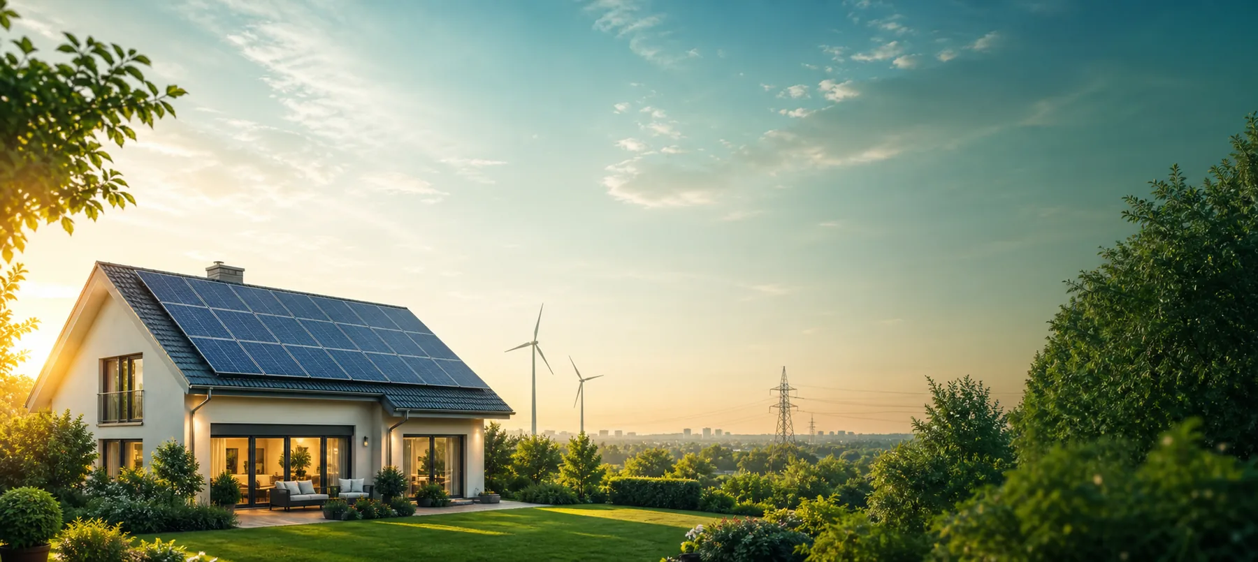 Modernes Haus mit Solaranlage als Symbol für Stromtarife vergleichen und Strom sparen